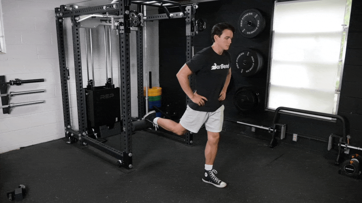 A person doing the Bulgarian Split Squat exercise.
