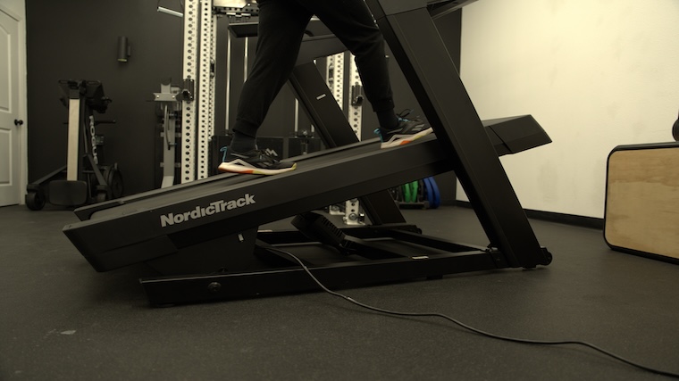 The incline-capable running deck of the NordicTrack X24 treadmill