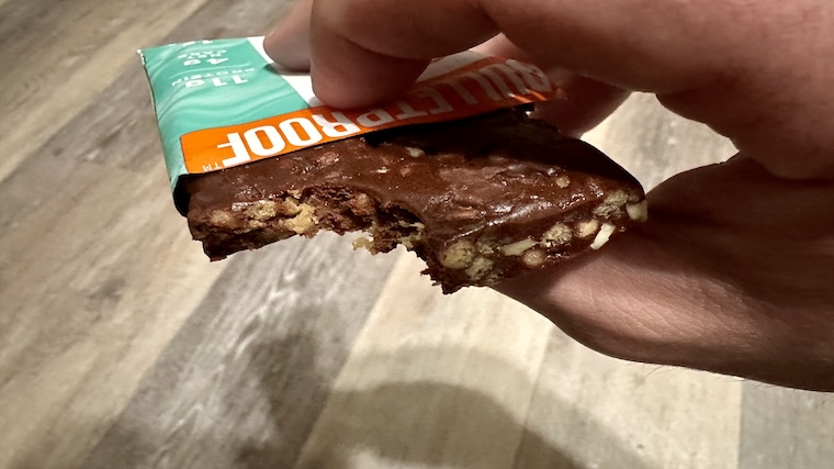 Bulletproof Protein Crisp Bar with a bite taken out