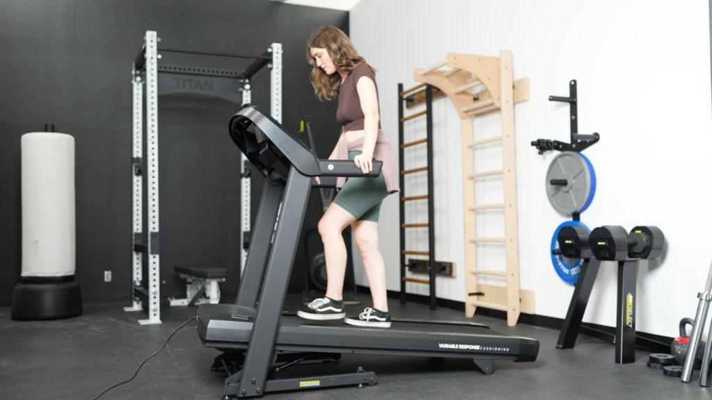 Our tester working out on the Horizon T101 treadmill.