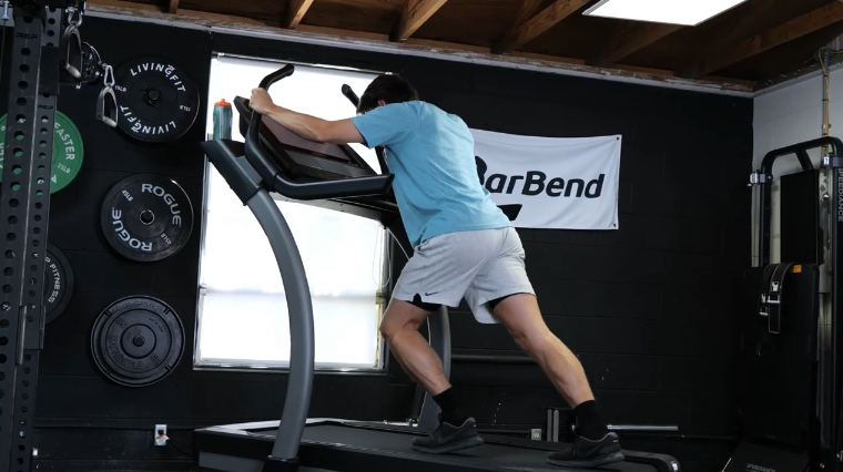 A BarBend tester using the Sled Push on the NordicTrack Commercial X22i.