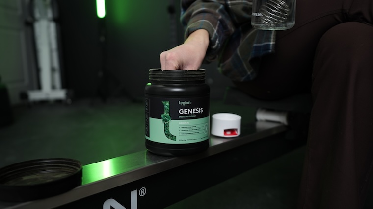 Our tester grabbing a scoop of Legion Genesis Greens