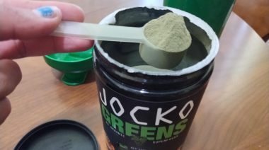 Our tester with a scoop of Jocko Greens