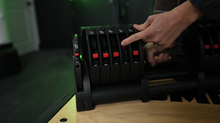 The locking mechanism featured on the REP QuickDraw Adjustable Dumbbells