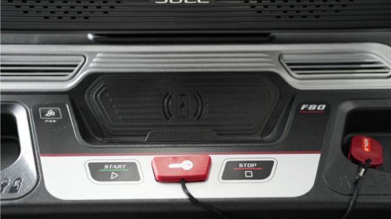 The red safety key of the Sole F80 Treadmill.