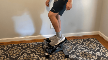 Our tester trying out some of the best under-desk stair steppers.