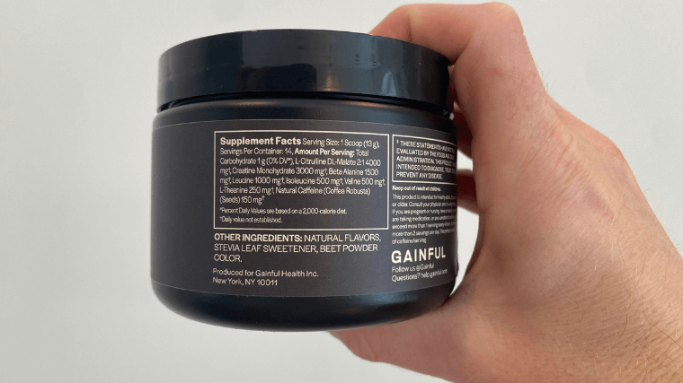 Gainful Pre-Workout supplement facts