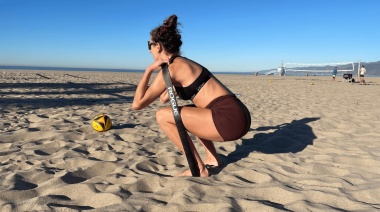 Our tester works out at the beach in preparation for the Rogue Resistance Bands Review